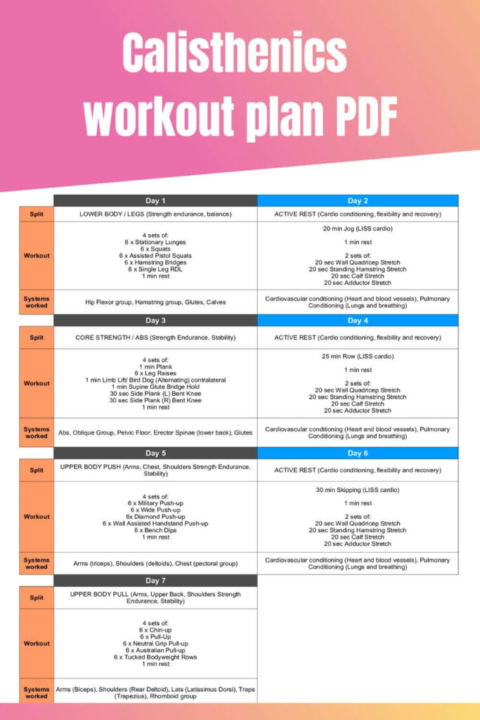 Calisthenics workout plan pdf