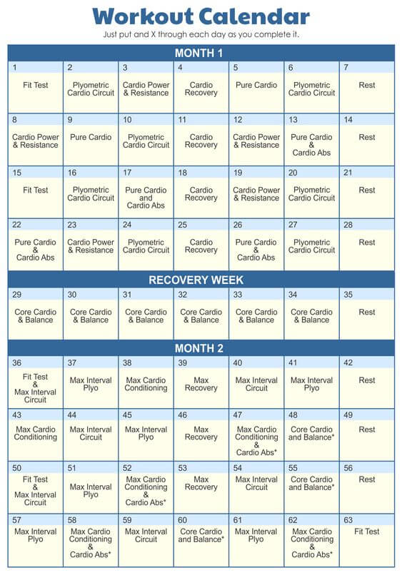 Insanity Workout calendar